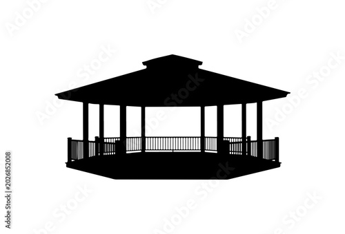 Black gazebo silhouette, outdoor pavilion icon, vector gazebo, park shelter