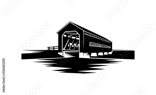 covered bridge, black silhouette, vector illustration, bridge icon