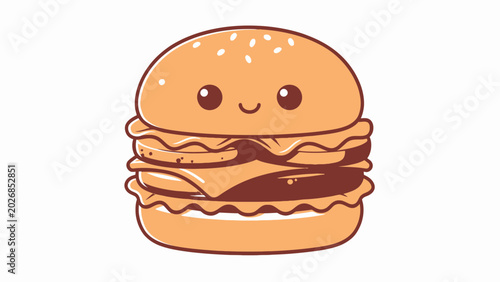 Cute Kawaii Burger Character Vector Illustration
