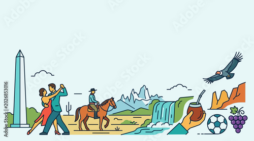 Canvastavla Argentina cultural icons illustration featuring tango dancers and gaucho