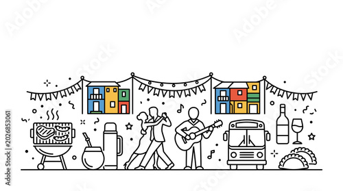 Bilde på lerret Argentina culture symbols hand drawn illustration.