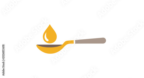 Minimalist graphic of a drop of liquid falling into a spoon, simple design concept