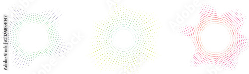 Tableau sur toile Set of three abstract circular dotted radial patterns isolated on transparent ba