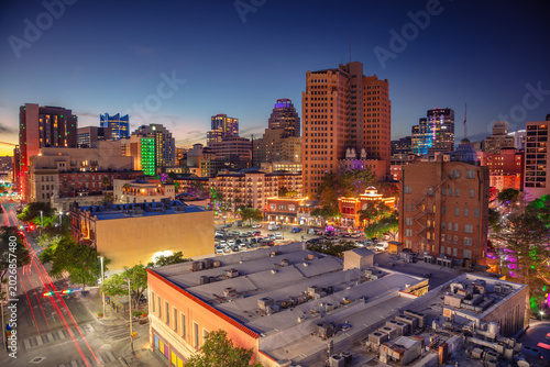 San Antonio, Texas, USA. Aerial cityscape image of downtown San Antonio, Texas at twilight blue hour.
