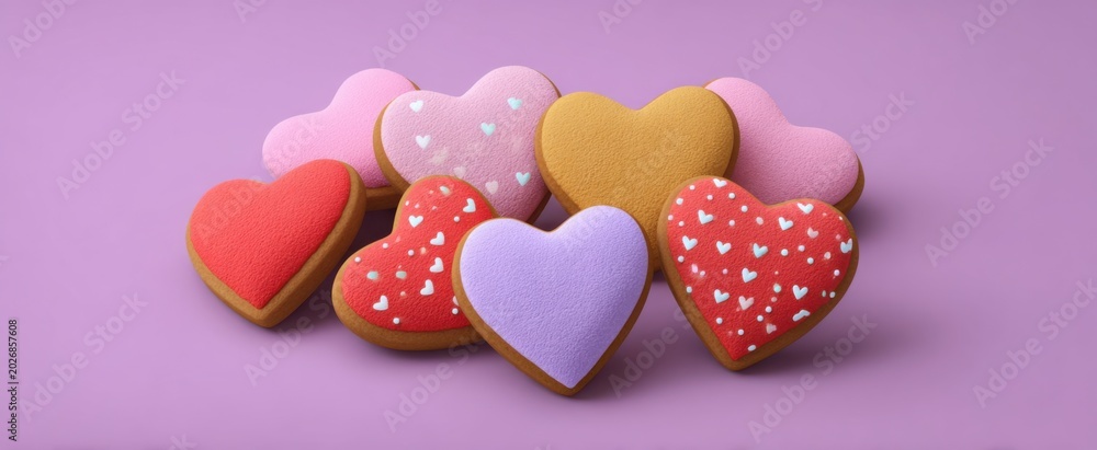 Obraz premium the vibrant selection of delightful heart-shaped cookies for joyful festive celebrations