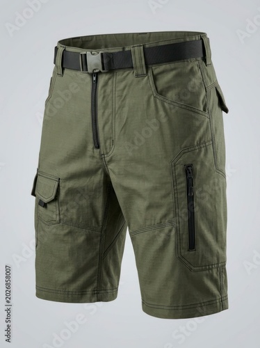 Green tactical cargo shorts, outdoor hiking apparel