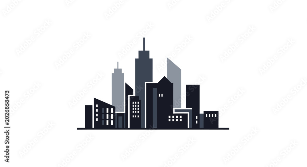 Fototapeta premium Minimalist cityscape design featuring modern skyscrapers, representing urban architecture concept