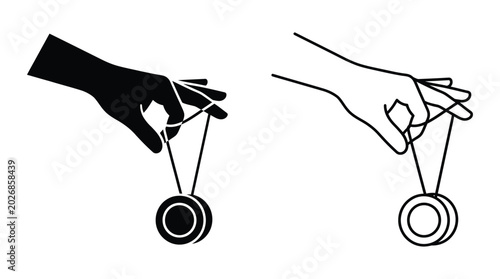 Photos hand playing with yo yo silhouette and line drawing