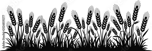 Obraz na płótnie Wheat field silhouette border isolated vector illustration for agriculture farmi