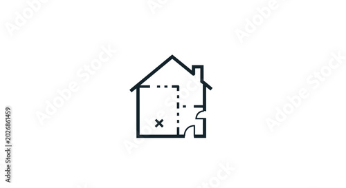 Minimalist architectural blueprint icon representing house renovation and design project