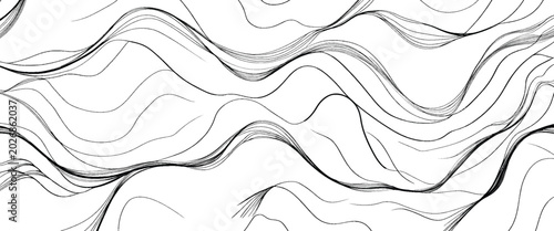 Foto Abstract flowing black and white wavy lines with varying thickness and texture o