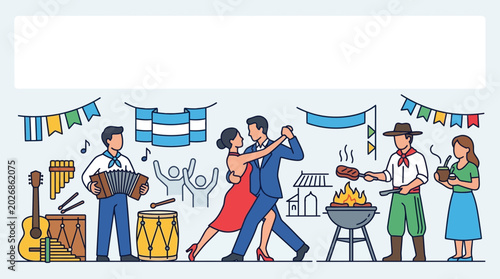 Foto Argentine Culture Celebration Featuring Tango Dancers Musicians and Traditional Asado Grill