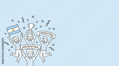 Foto Group of Happy Argentine Football Fans Celebrating Victory.