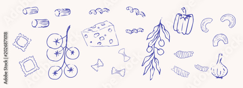 Foto Italian food pizza and pasta hand drawn sketch