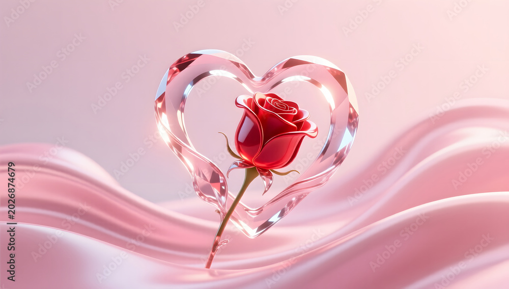 Fototapeta premium Romantic crystal rose and heart for 520 festival