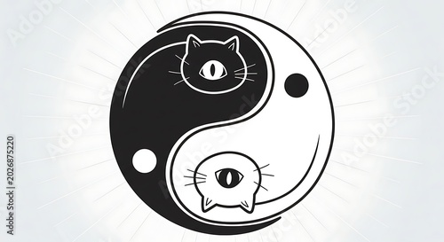 A black and white image of two cartoon cats in a yin yang symbol