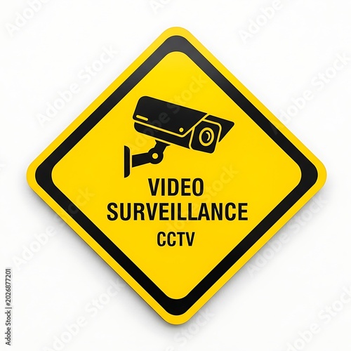 Yellow diamond sign warns of video surveillance with camera icon
