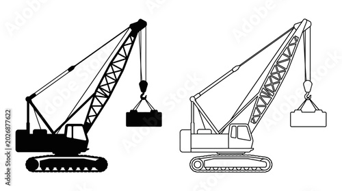 Fotografija crawler crane silhouettes on white background