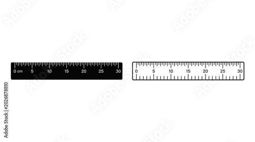 Photos black rulers with centimeter markings on white background