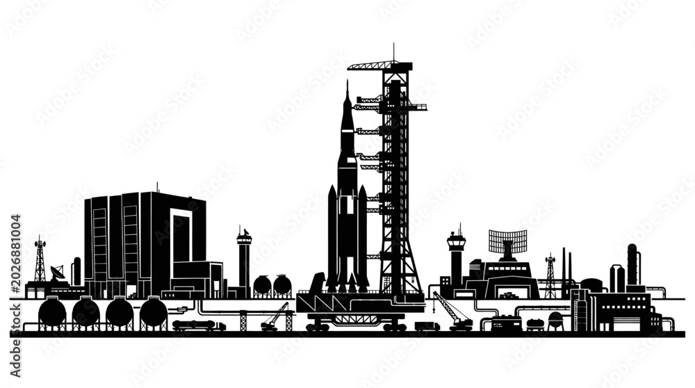 Obraz premium Space Rocket Launch Pad Silhouette