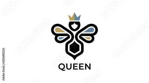 Queen Bee Logo Design - Stylized Insect with Crown and Sunglasses
