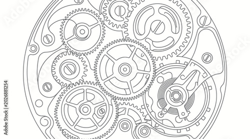 Bild auf Leinwand Watch Mechanism Gears Blueprint Outline Illustration