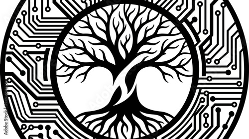 Photos Tree of Life Circuit Board Symbol, Digital Nature, Technology Fusion