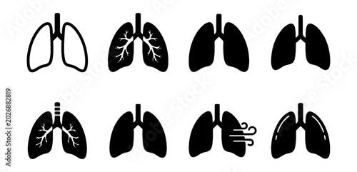 Quadro su tela Lung Icons Set, Respiratory System Vector Graphics, Medical Health Symbols