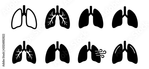 Quadro su tela Human Lungs Icons Set, Respiratory System Vector Graphics, Medical Health Symbol