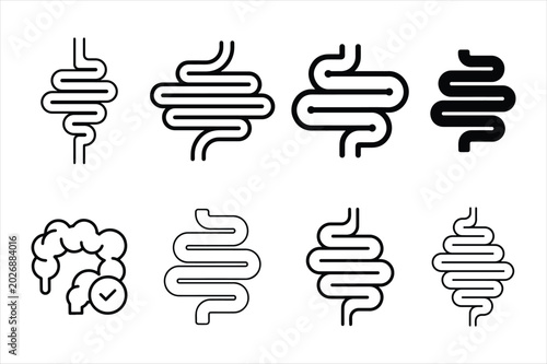 Digestive system icons line art medical illustration set