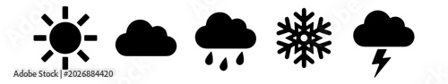 Foto Weather Icons Set: Sun, Clouds, Rain, Snow, Thunderstorm, Forecasting Symbols
