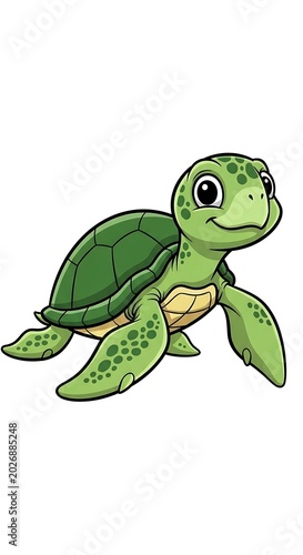 Cute cartoon sea turtle swimming on a white background