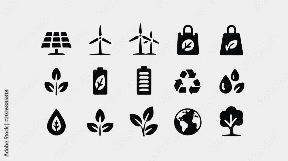 Fototapeta premium Eco friendly icons set for sustainable living and green energy