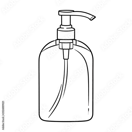 Simple line drawing of a clear dispenser bottle with a pump mechanism