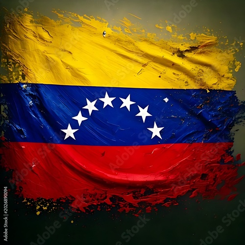Textured, artistic depiction of a national flag rendered in paint