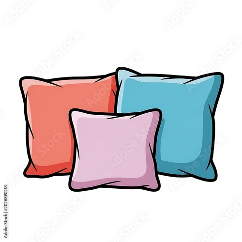 Three colorful decorative cushions, assorted sizes