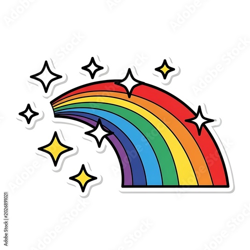 Vibrant rainbow arc with sparkling stars, a symbol of hope and magic