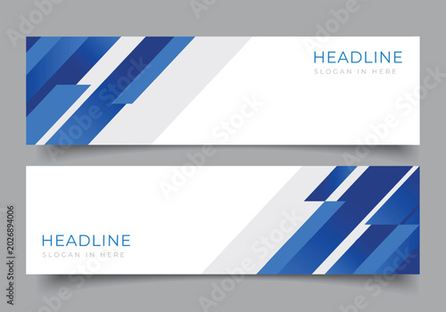 Set of blue geometric diagonal web banner for presentation or business template horizontal background