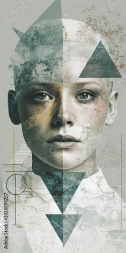 Abstract portrait illustration with geometric shapes and human face artwork