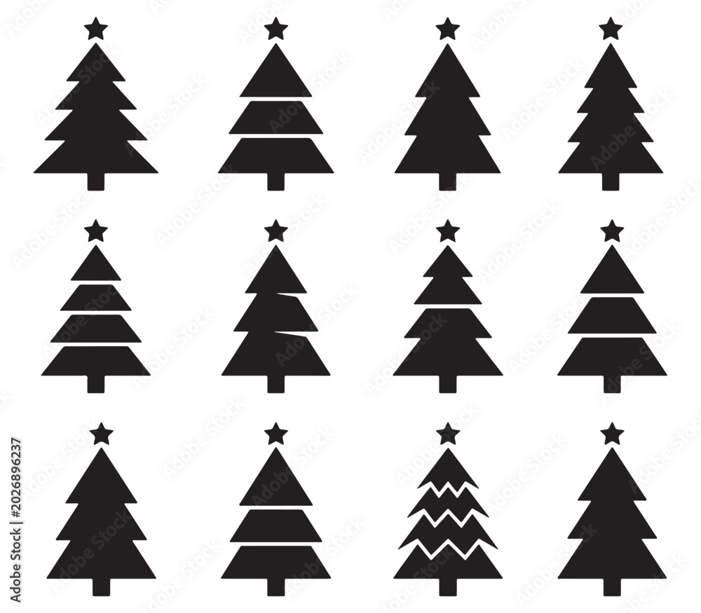 Obraz premium Collection of Christmas tree icons on white background