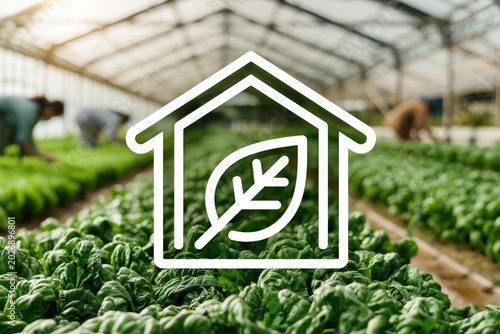 A vibrant greenhouse filled with rows of fresh vegetables, showcasing sustainable farming practices