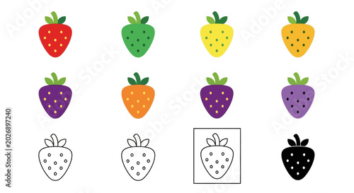 Bild auf Leinwand Minimalist strawberries in assorted colors with a white placeholder for customization