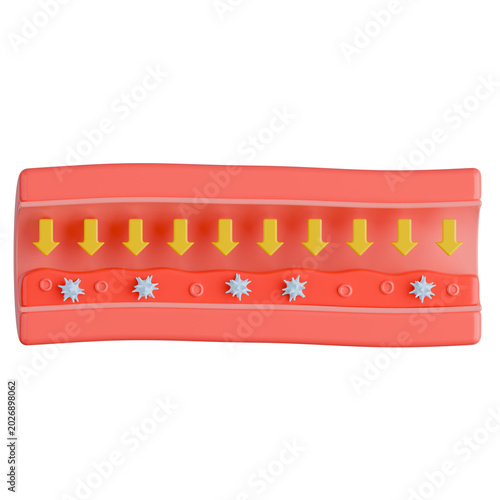 Hypovolemic Shock 3D Illustration. Low Blood Volume Circulation in Blood Vessel.