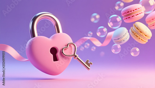 Romantic 520 Valentine love lock and heart key dreamy sweet background