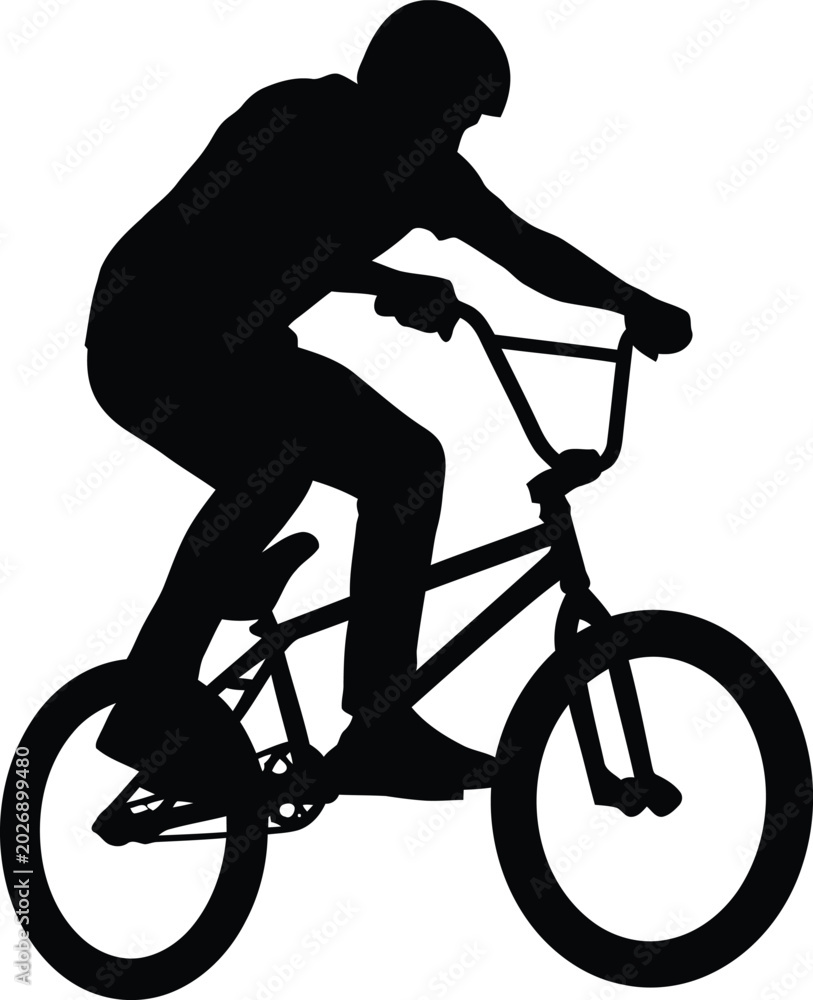 Obraz premium Black silhouette cyclist, bmx bike rider, sports icon, cycling symbol