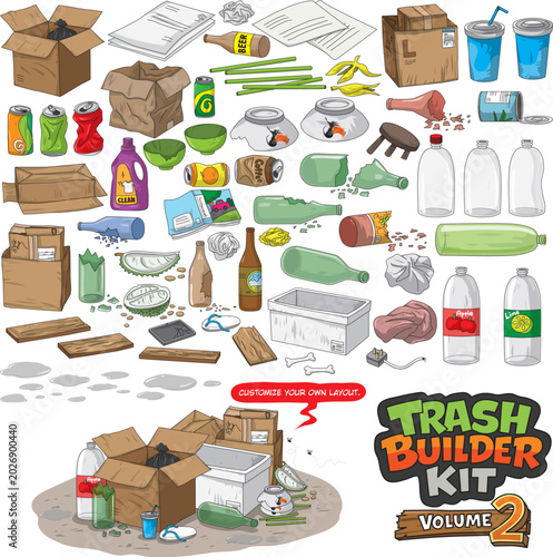 Fotografía A modular cartoon rubbish set featuring urban waste, designed for mix‑and‑match scene customization
