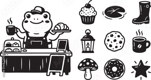 Frog Cafe Owner Serving Coffee and Pastries Smiling