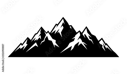 Bild auf Leinwand Snow Capped Mountain Peaks Silhouette Vector Illustration Minimal Alpine Landsca
