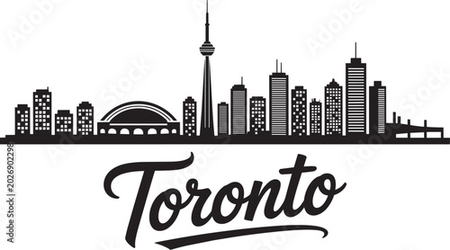 Quadro su tela Cityscape silhouette of Toronto skyline with recognizable landmarks including cn