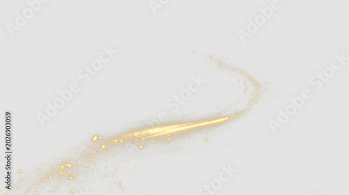 Gold sparkles and glowing trail isolated on transparent background, showing movement and brightness for creative projects or designs, light overlay, PNG